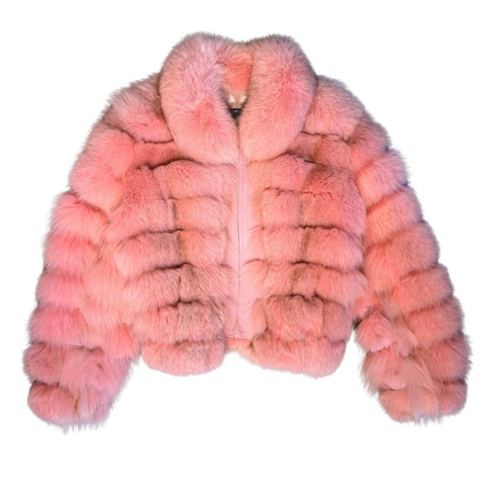 Pink Fox Fur Coat Jacket